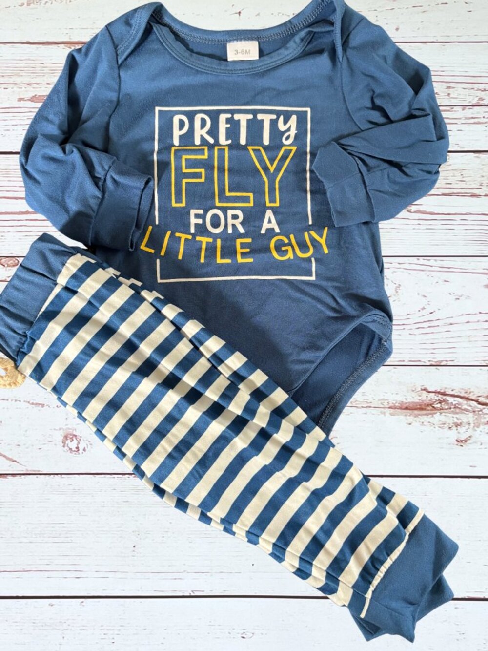 Baby Boy 3-6M Pretty Fly For A Little Guy Outfit Set Blue Striped Pants
